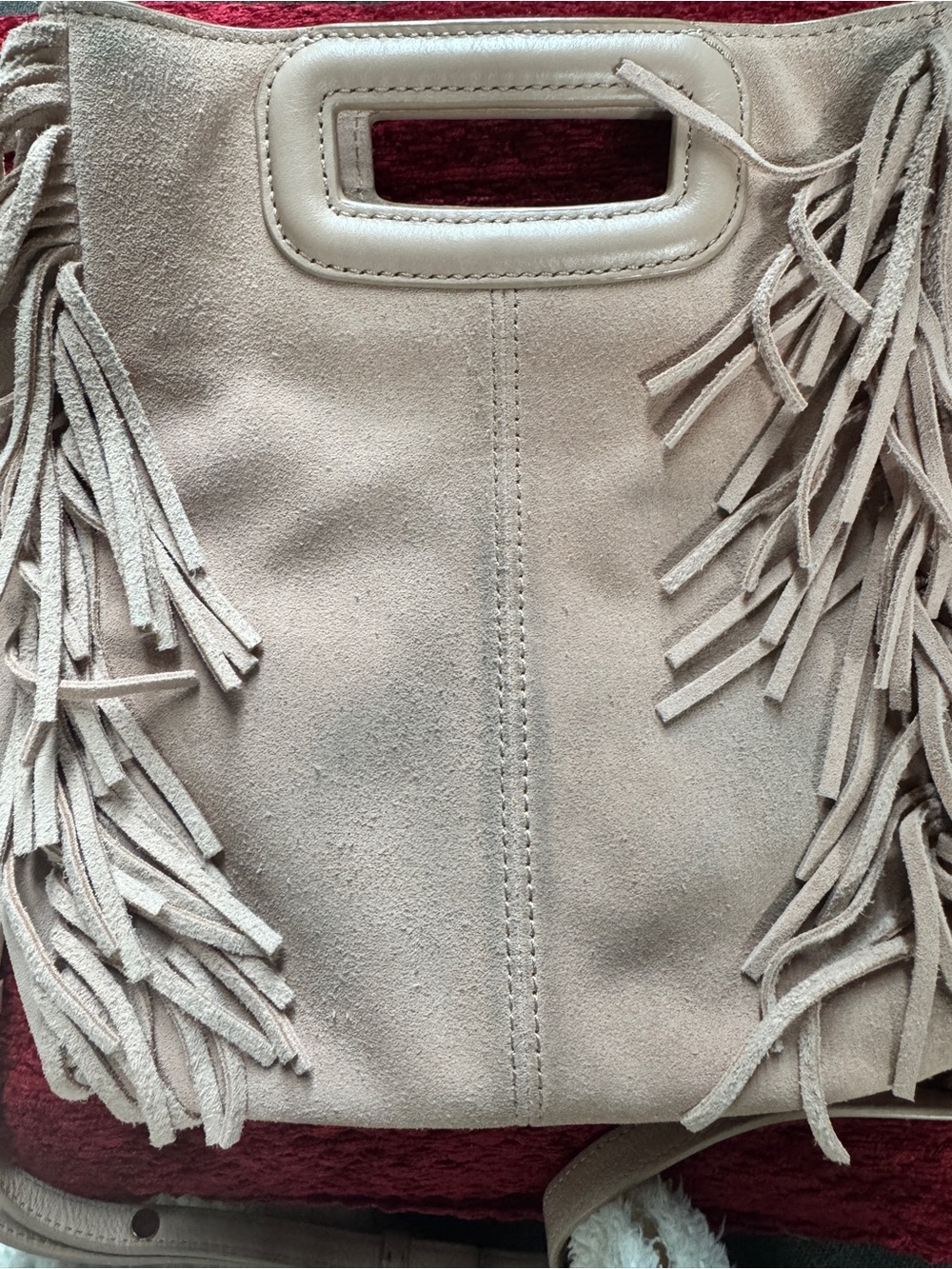 Maje Moi Suede Fringe Crossbody Bag in Light Beige - Picture 3 of 4